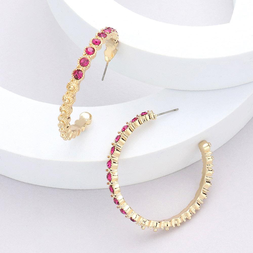 Purple Stone Embellished Half Hoop Earrings