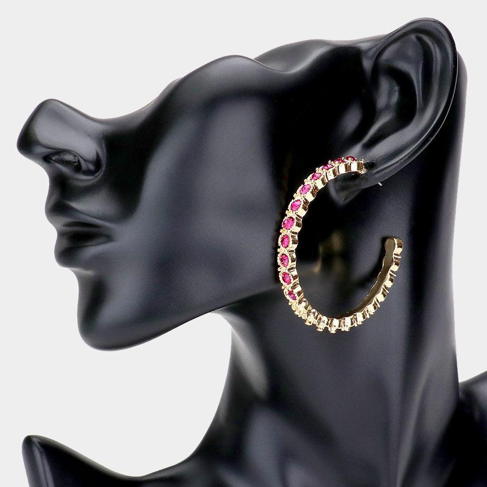Purple Stone Embellished Half Hoop Earrings - Jewelry Store by Erik Rayo