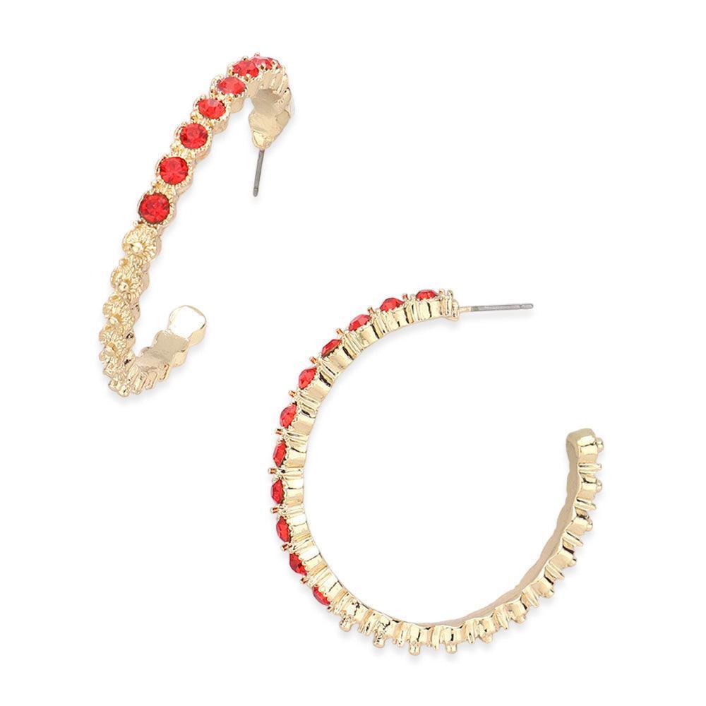 Red Stone Embellished Half Hoop Earrings - Jewelry Store by Erik Rayo