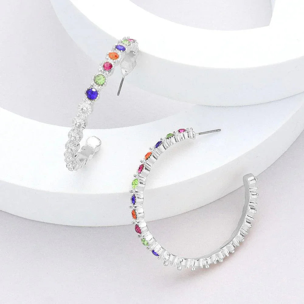 Stone Embellished Half Hoop Earrings - Jewelry Store by Erik Rayo