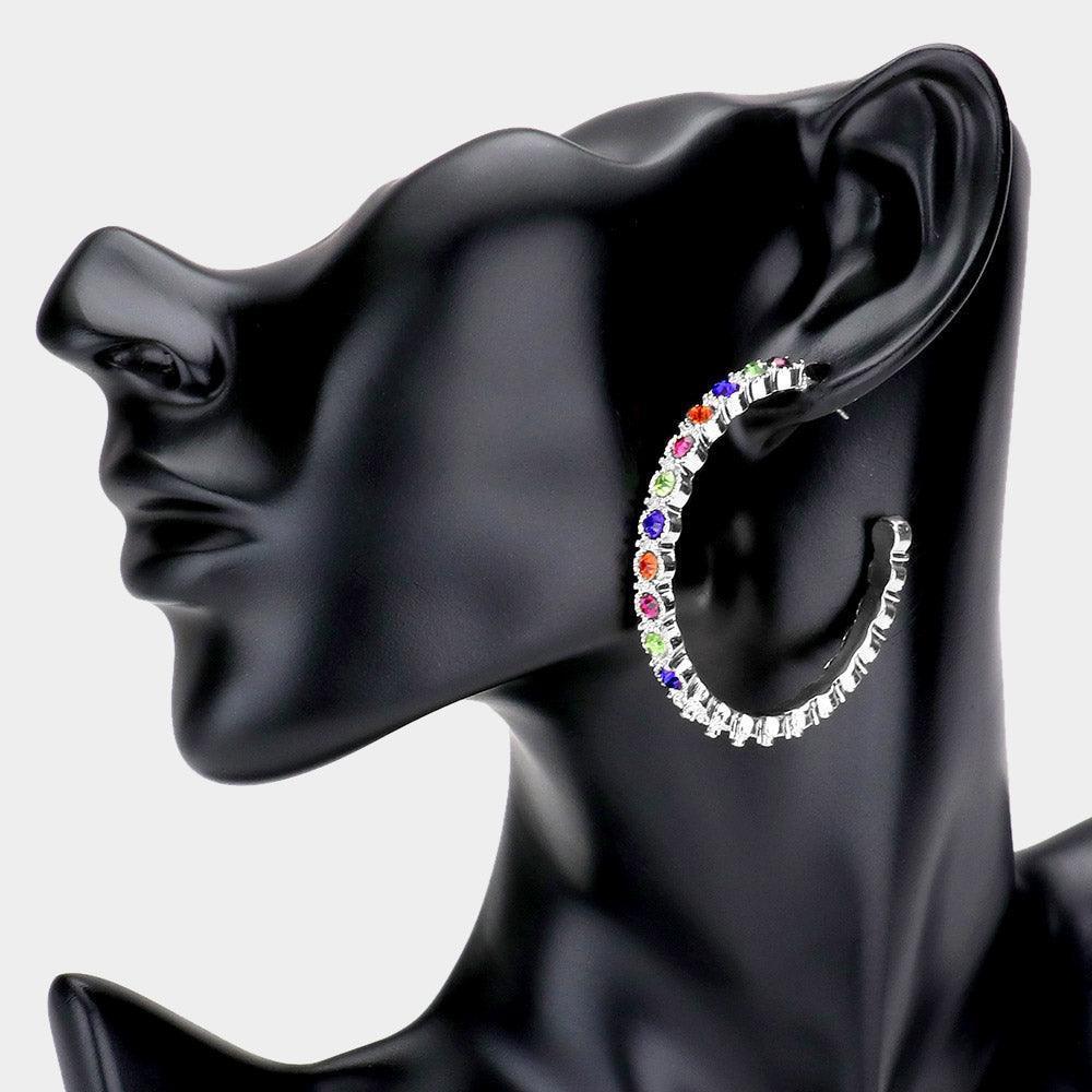 Stone Embellished Half Hoop Earrings - Jewelry Store by Erik Rayo