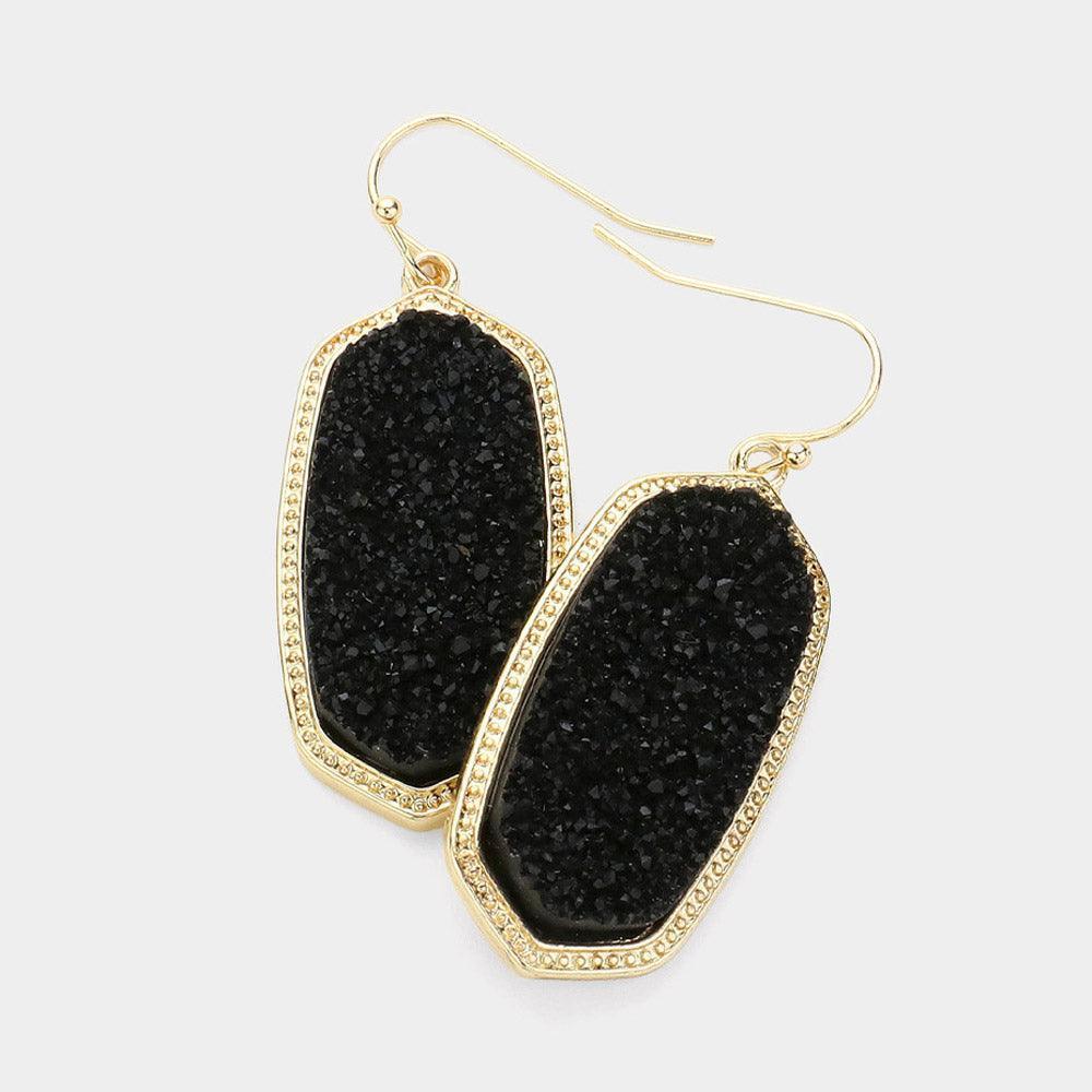 Black Hexagon Druzy Dangle Earrings - Jewelry Store by Erik Rayo