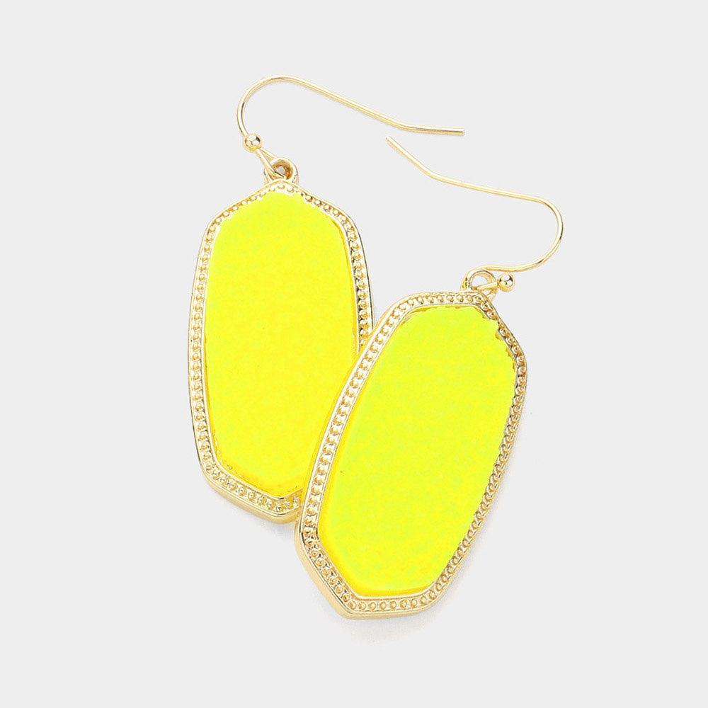 Yellow Hexagon Druzy Dangle Earrings