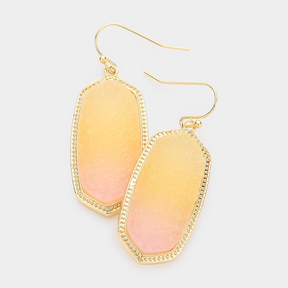 Yellow Ombre Druzy Hexagon Dangle Earrings