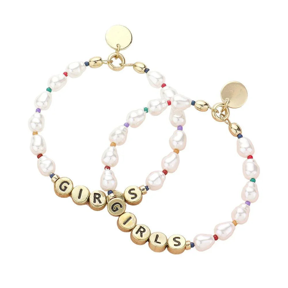 Gold Girls Message Pearl Beaded Dangle Earrings - Jewelry Store by Erik Rayo
