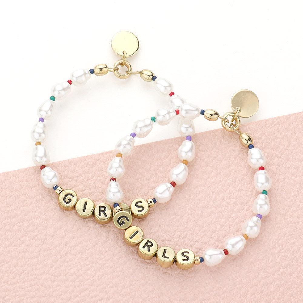 Gold Girls Message Pearl Beaded Dangle Earrings - Jewelry Store by Erik Rayo
