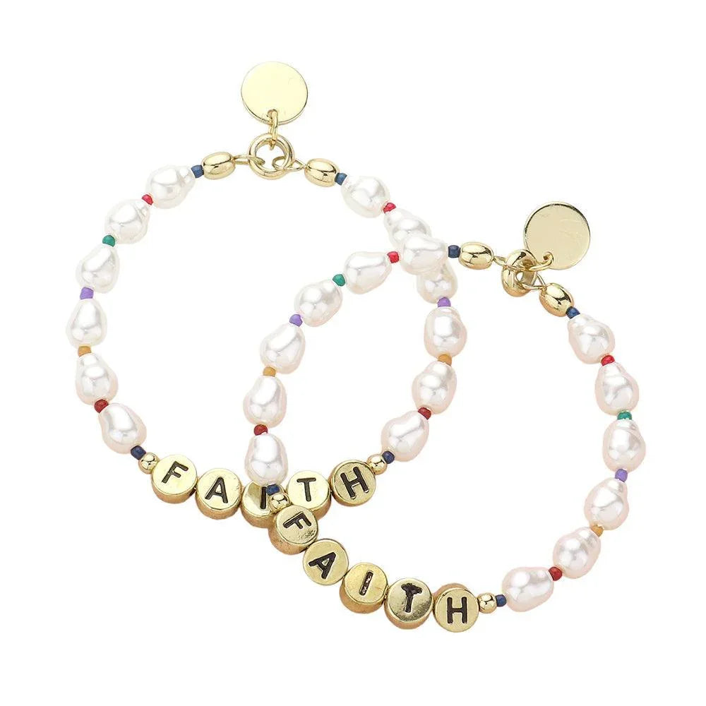 Gold Faith Message Pearl Beaded Dangle Earrings - Jewelry Store by Erik Rayo