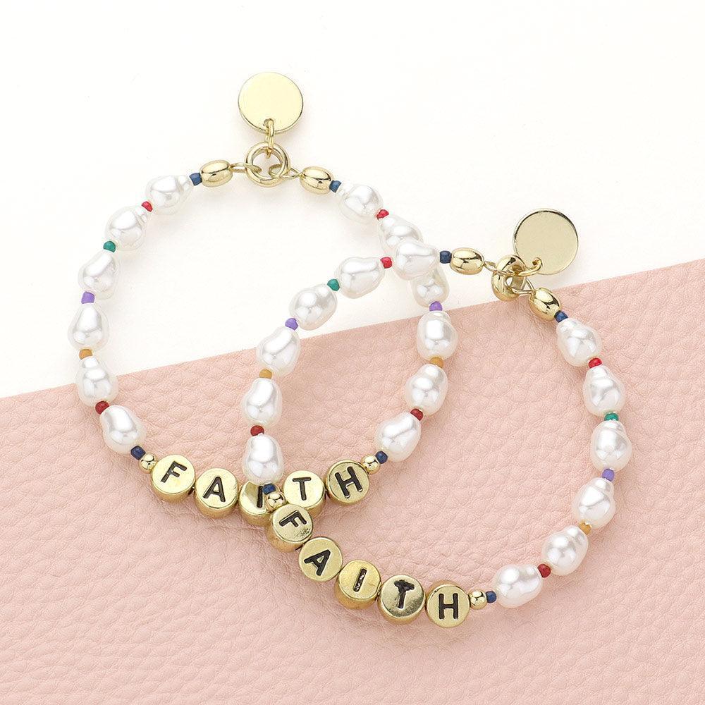 Gold Faith Message Pearl Beaded Dangle Earrings - Jewelry Store by Erik Rayo