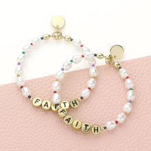 Load image into Gallery viewer, Gold Faith Message Pearl Beaded Dangle Earrings
