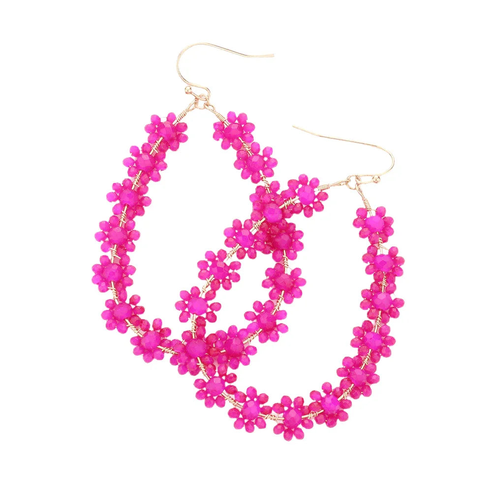 Fuchsia Faceted Bead Cluster Floral Teardrop Earrings - Jewelry Store by Erik Rayo