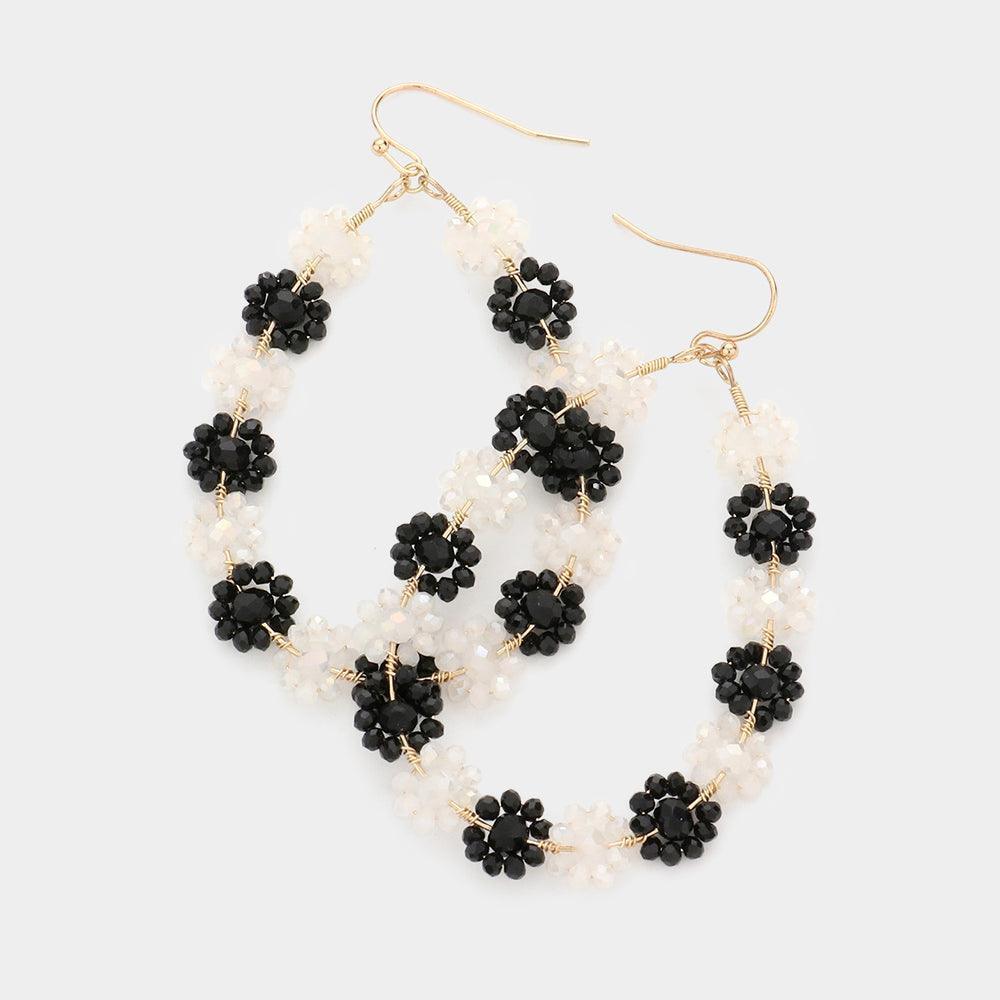 White Faceted Bead Cluster Floral Teardrop Earrings - Jewelry Store by Erik Rayo