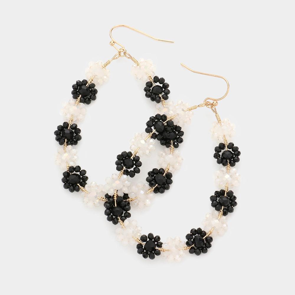 White Faceted Bead Cluster Floral Teardrop Earrings