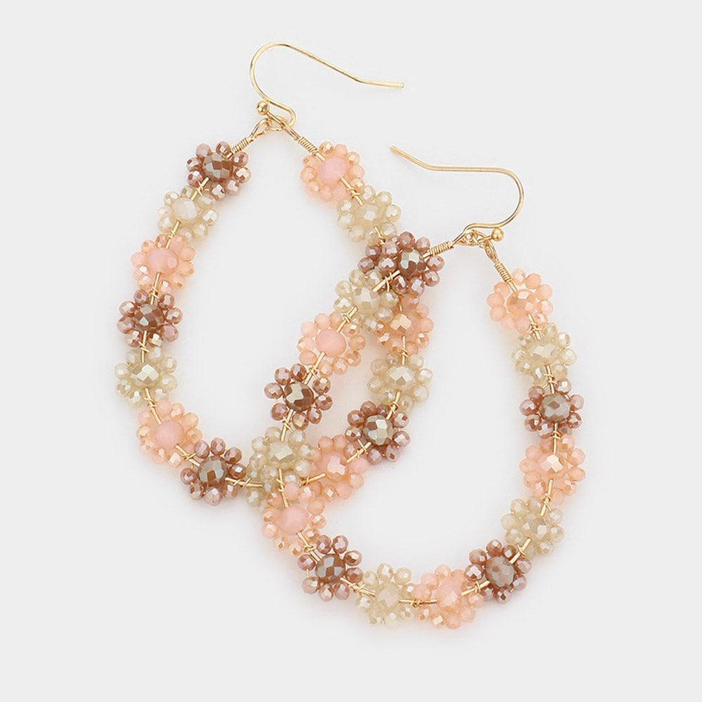 Pink Faceted Bead Cluster Floral Teardrop Earrings - Jewelry Store by Erik Rayo