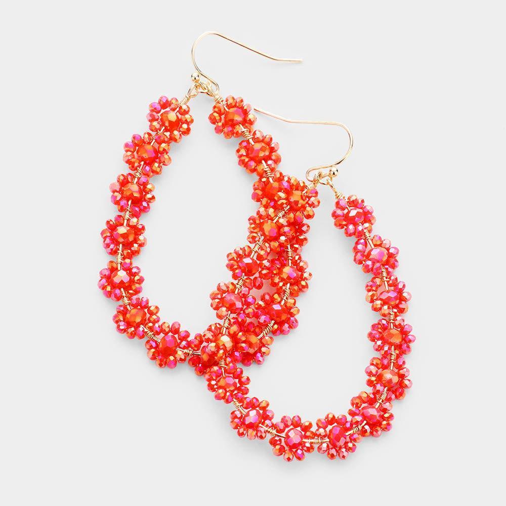 Coral Faceted Bead Cluster Floral Teardrop Earrings - Jewelry Store by Erik Rayo