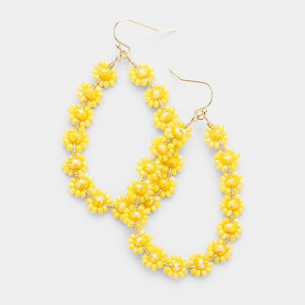 Yellow Faceted Bead Cluster Floral Teardrop Earrings - Jewelry Store by Erik Rayo
