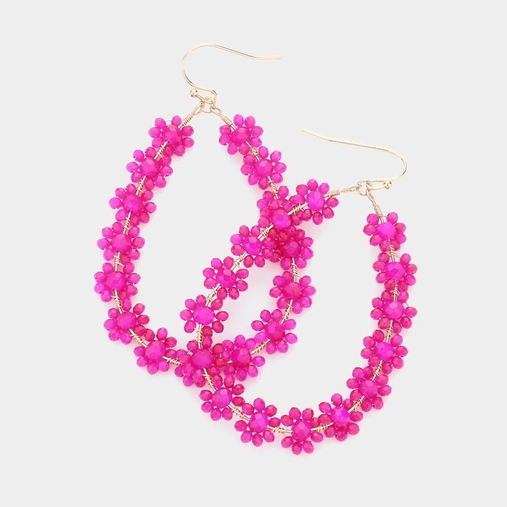 Fuchsia Faceted Bead Cluster Floral Teardrop Earrings - Jewelry Store by Erik Rayo