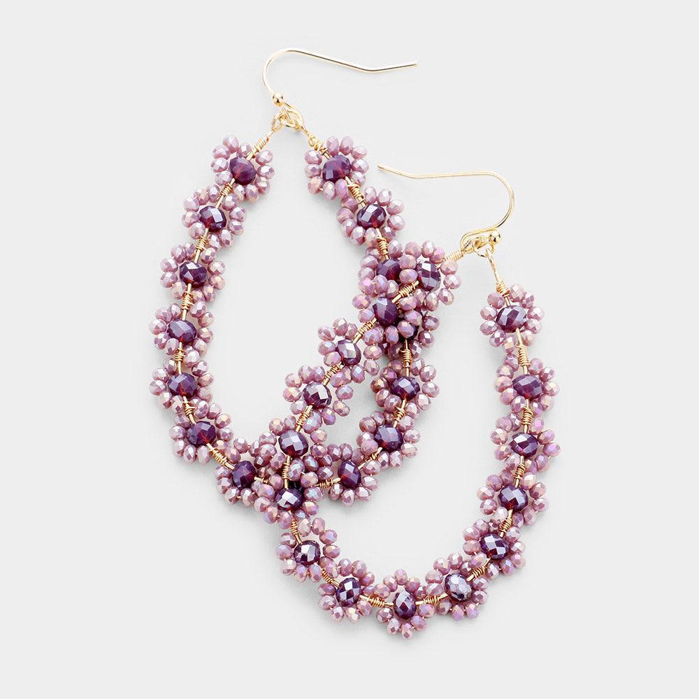 Lavender Faceted Bead Cluster Floral Teardrop Earrings - Jewelry Store by Erik Rayo