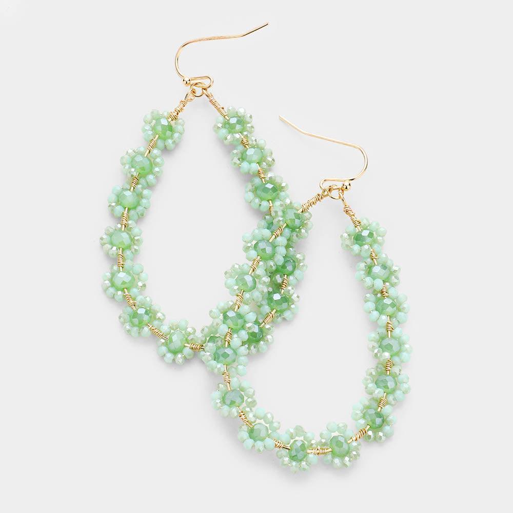 Mint Faceted Bead Cluster Floral Teardrop Earrings - Jewelry Store by Erik Rayo