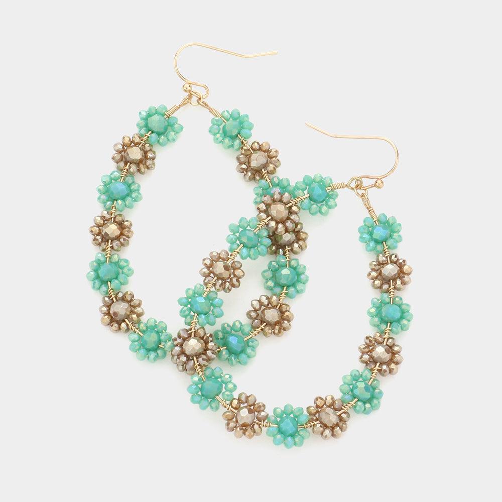 Turquoise Faceted Bead Cluster Floral Teardrop Earrings