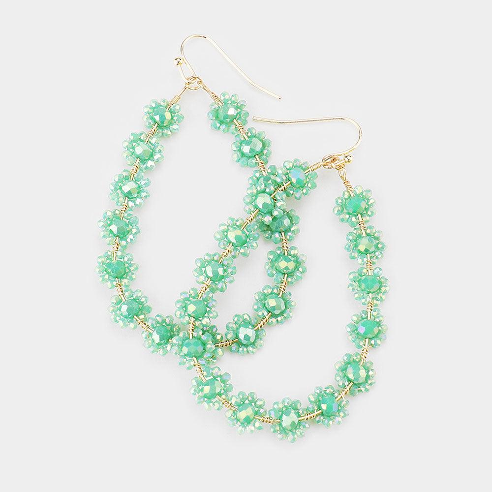 Turquoise Faceted Bead Cluster Floral Teardrop Earrings