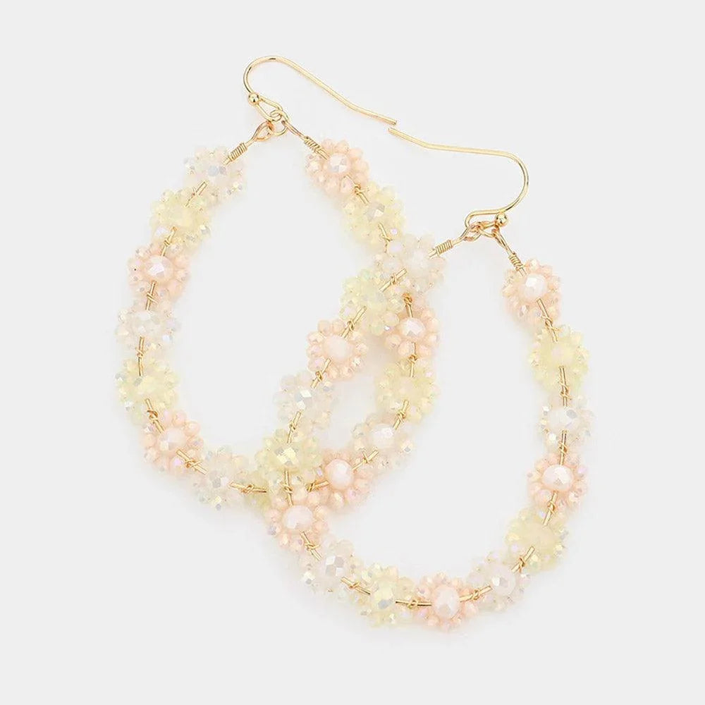 White Faceted Bead Cluster Floral Teardrop Earrings - Jewelry Store by Erik Rayo
