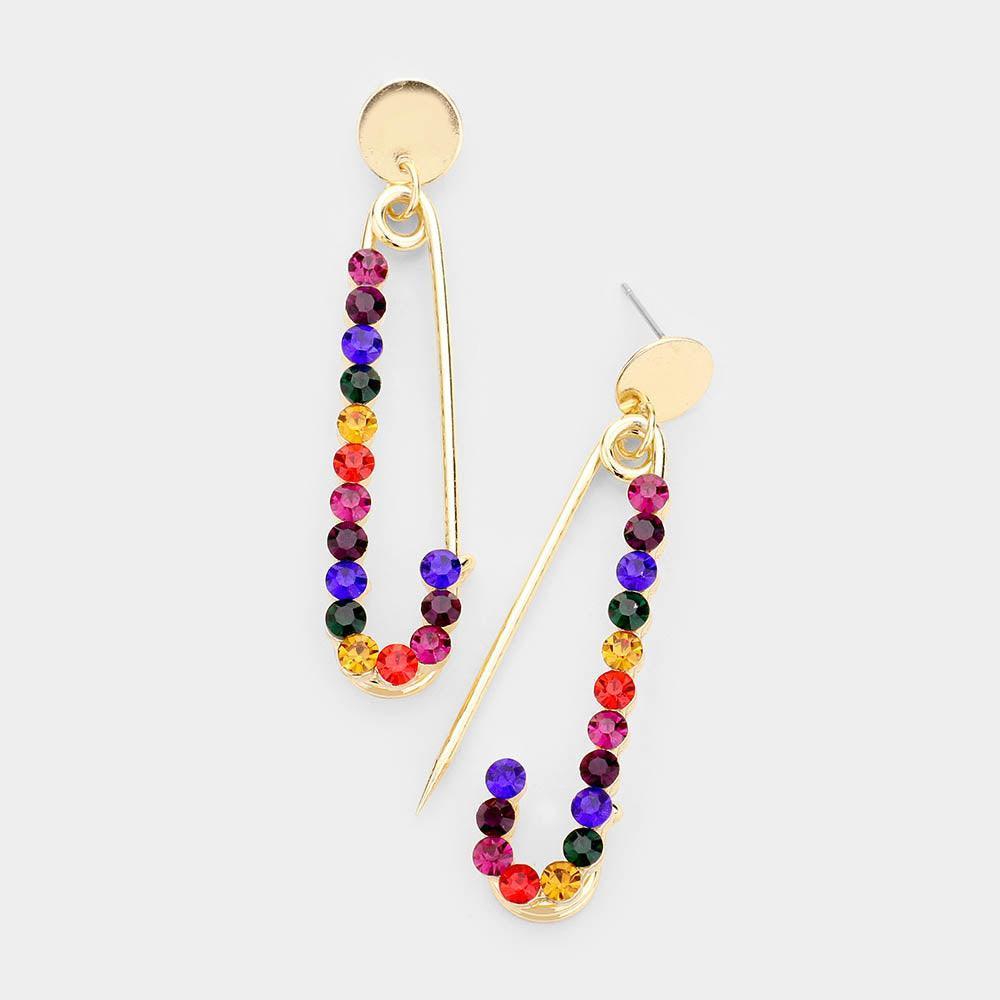 Gold Rhinestone Pave Safety Pin Earrings - Jewelry Store by Erik Rayo