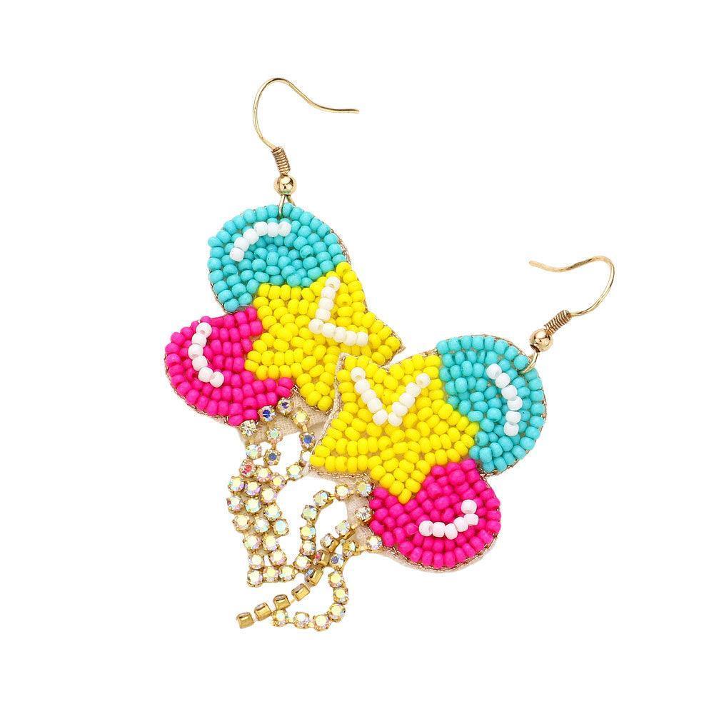 Felt Back Seed Beaded Star Balloon Dangle Earrings - Jewelry Store by Erik Rayo