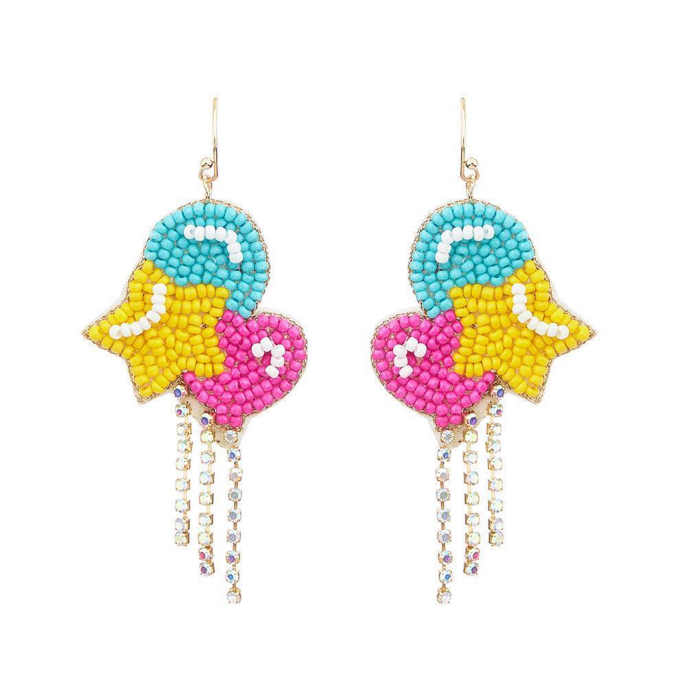 Felt Back Seed Beaded Star Balloon Dangle Earrings - Jewelry Store by Erik Rayo