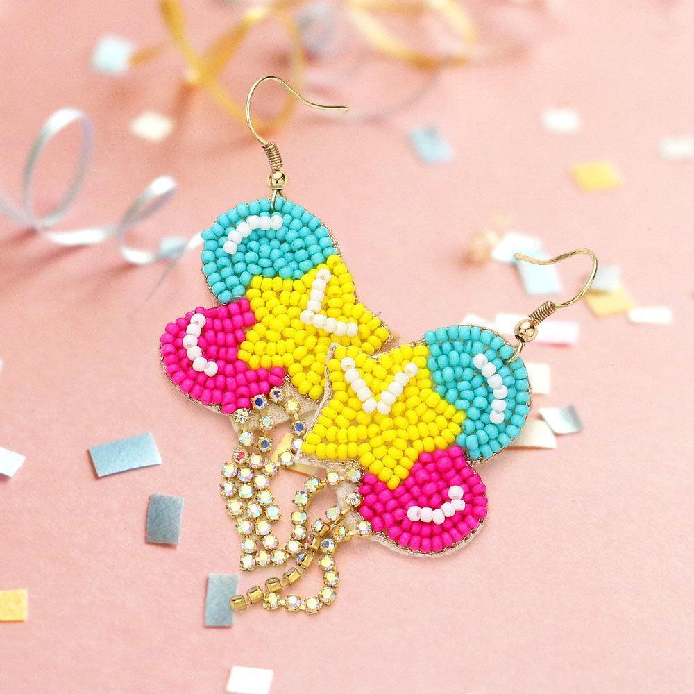 Felt Back Seed Beaded Star Balloon Dangle Earrings - Jewelry Store by Erik Rayo