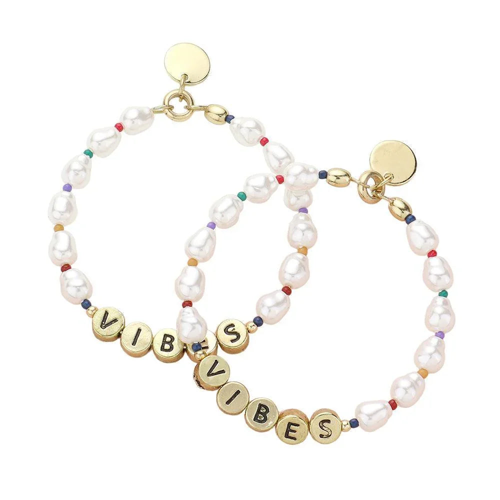 Gold Vibes Message Pearl Beaded Dangle Earrings - Jewelry Store by Erik Rayo
