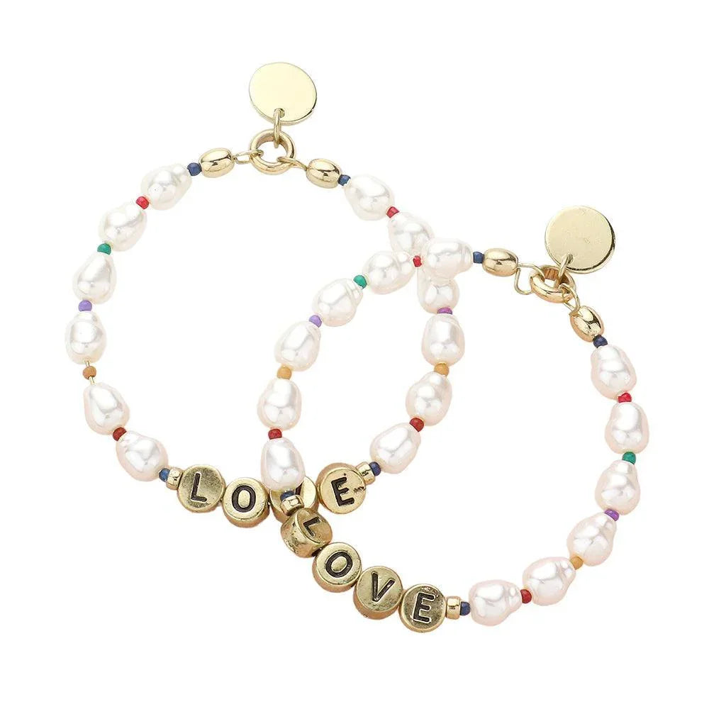 Gold Love Message Pearl Beaded Dangle Earrings - Jewelry Store by Erik Rayo