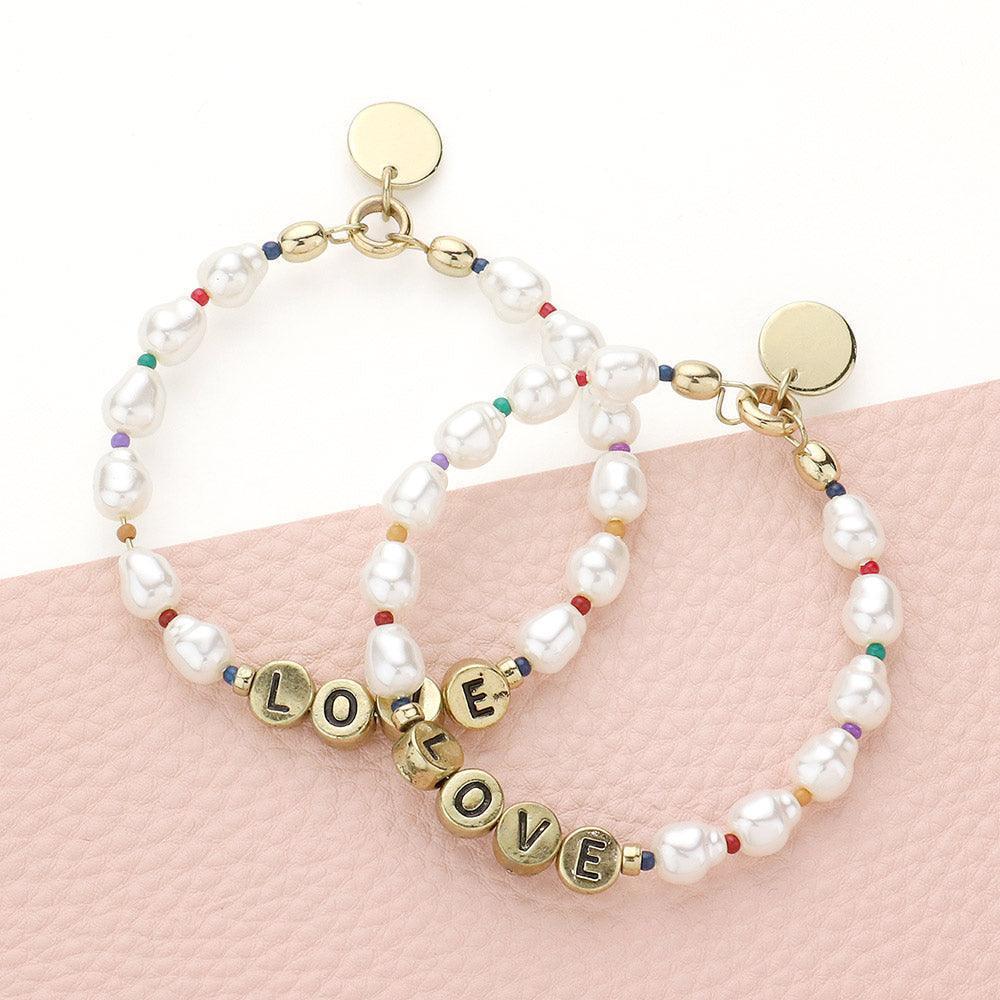 Gold Love Message Pearl Beaded Dangle Earrings - Jewelry Store by Erik Rayo