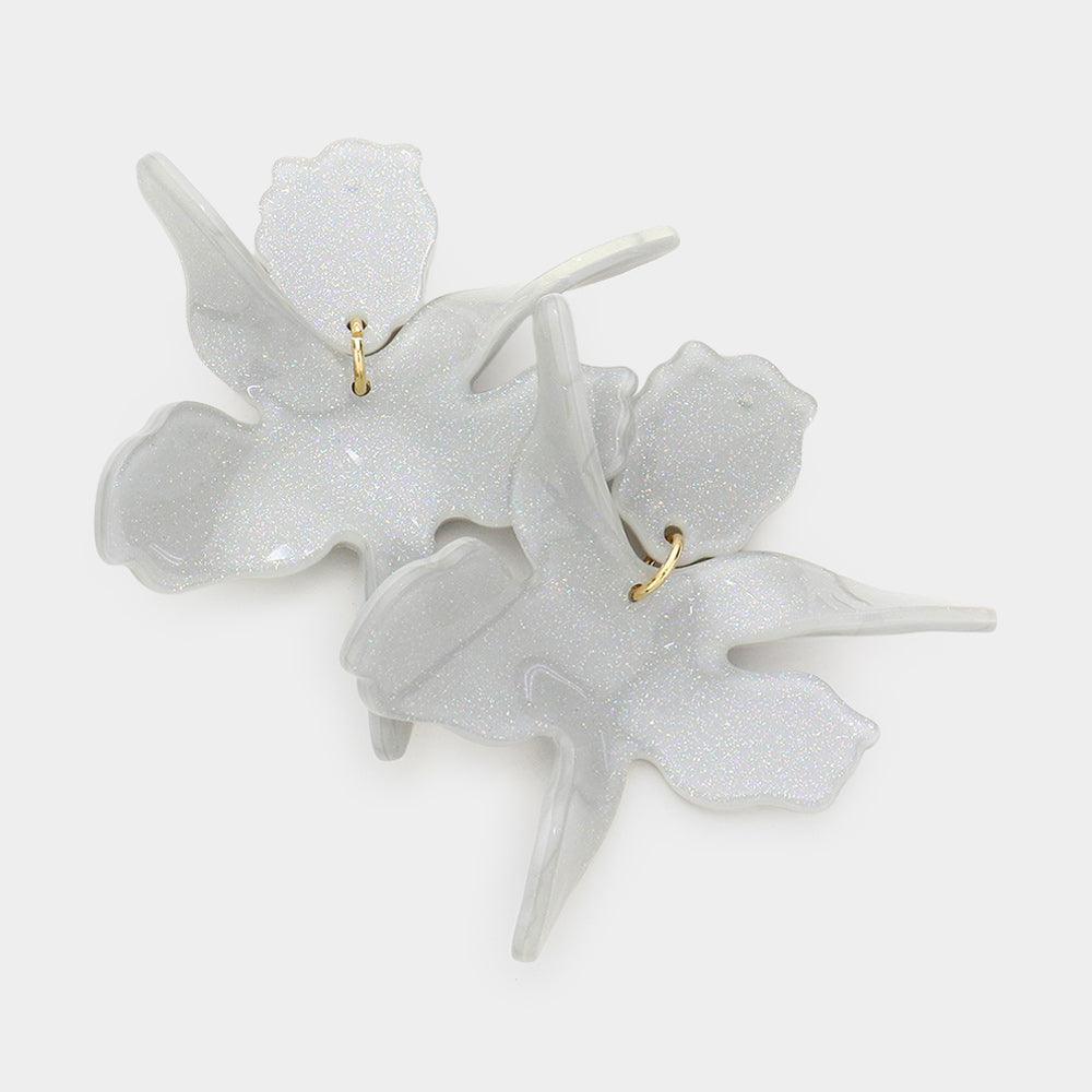 Floral Glittered Resin Dangle Earrings - Jewelry Store by Erik Rayo