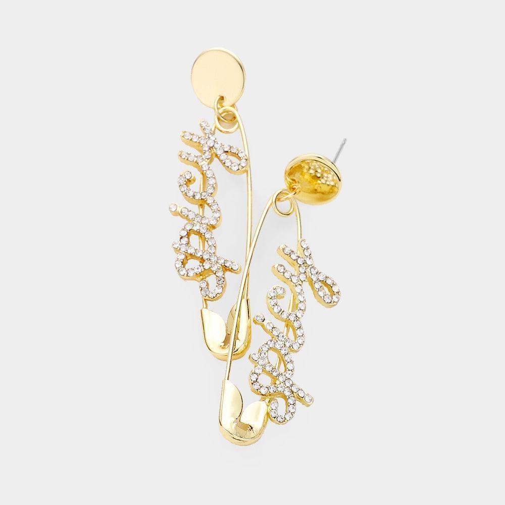 Gold Rhinestone Pave Spicy Safety Pin Earrings - Jewelry Store by Erik Rayo