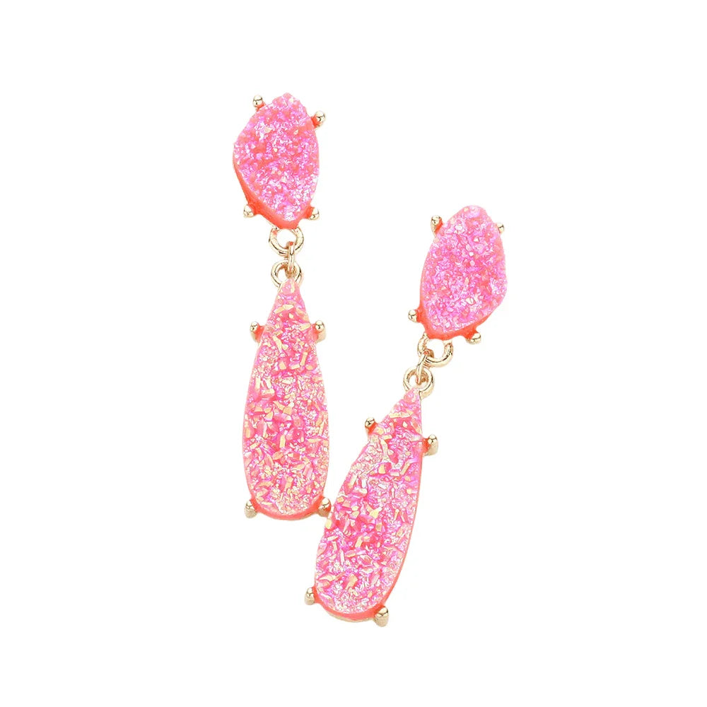 Fuchsia Geometric Druzy Link Dangle Earrings - Jewelry Store by Erik Rayo