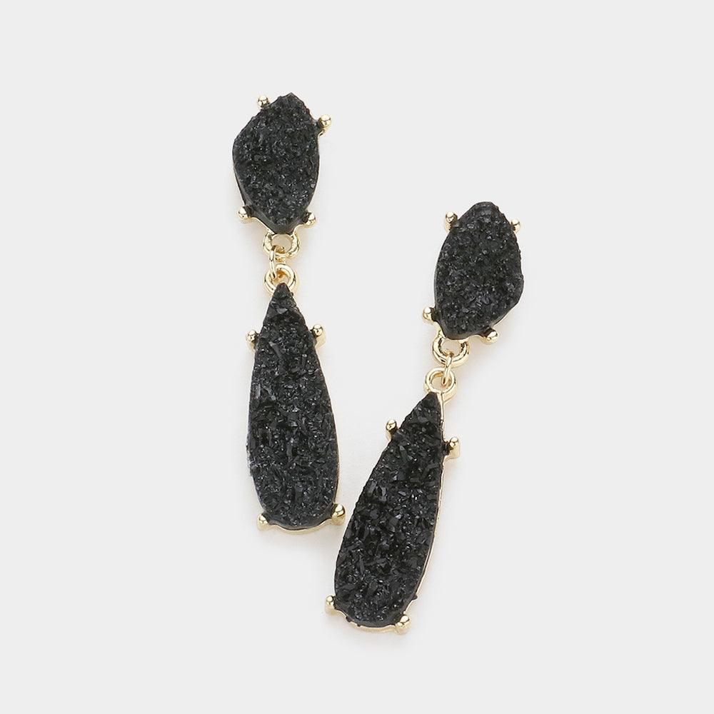 Black Geometric Druzy Link Dangle Earrings - Jewelry Store by Erik Rayo