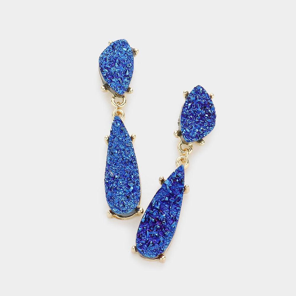 Blue Geometric Druzy Link Dangle Earrings - Jewelry Store by Erik Rayo