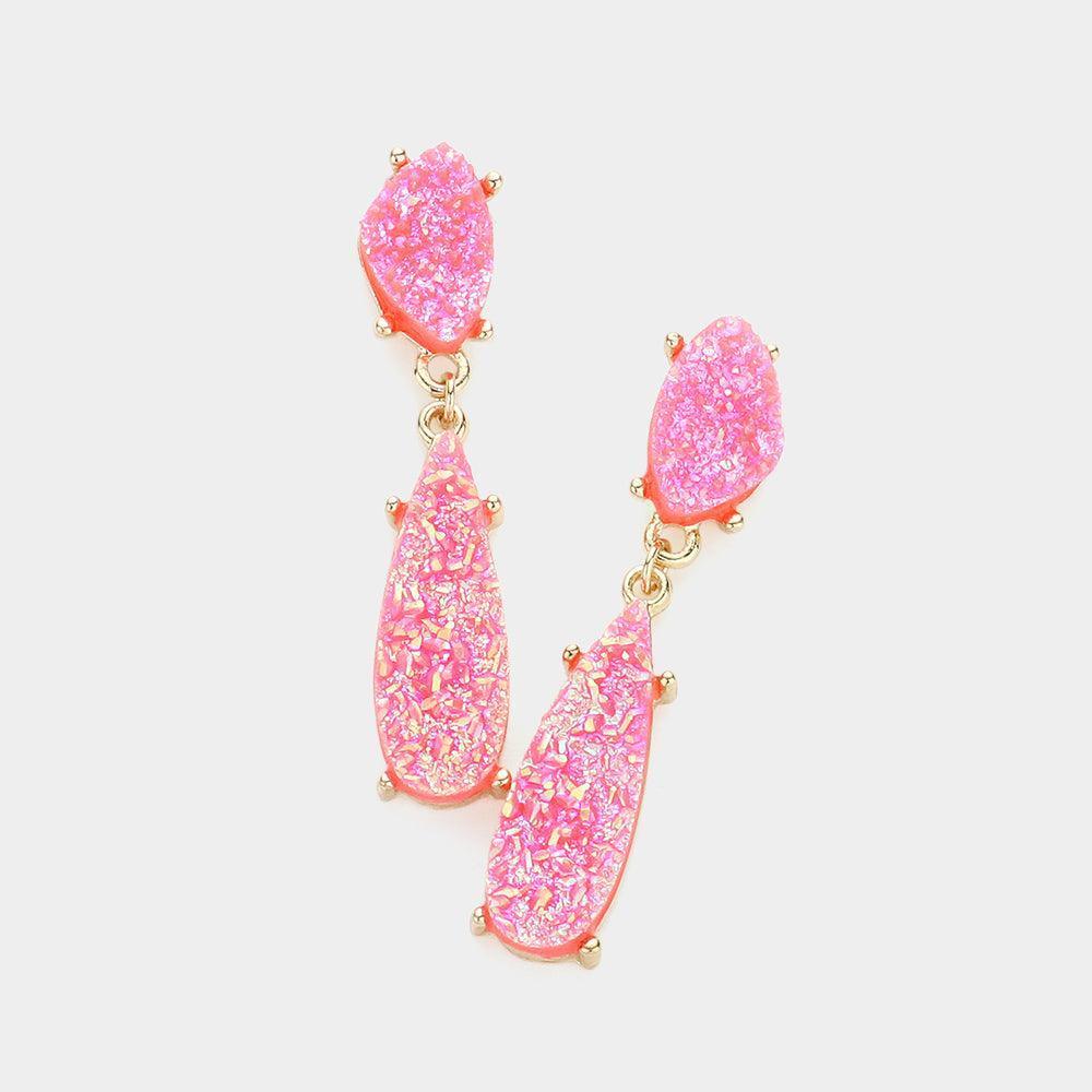 Fuchsia Geometric Druzy Link Dangle Earrings - Jewelry Store by Erik Rayo