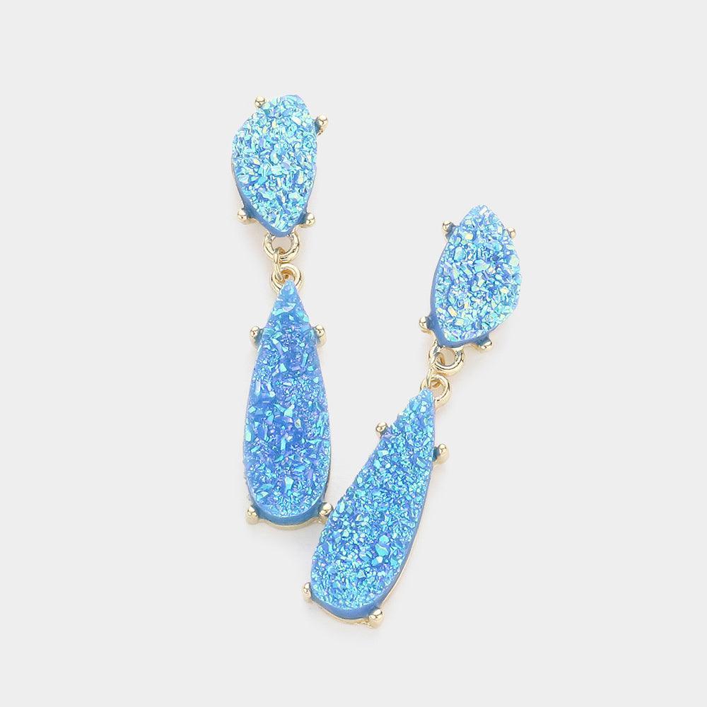 Blue Geometric Druzy Link Dangle Earrings - Jewelry Store by Erik Rayo