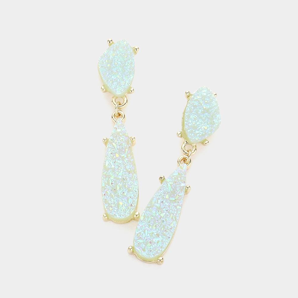 Blue Geometric Druzy Link Dangle Earrings - Jewelry Store by Erik Rayo