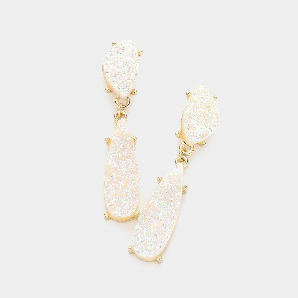 White Geometric Druzy Link Dangle Earrings