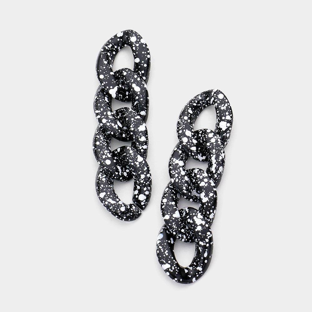 Black Paint Splash Resin Link Dangle Earrings - Jewelry Store by Erik Rayo