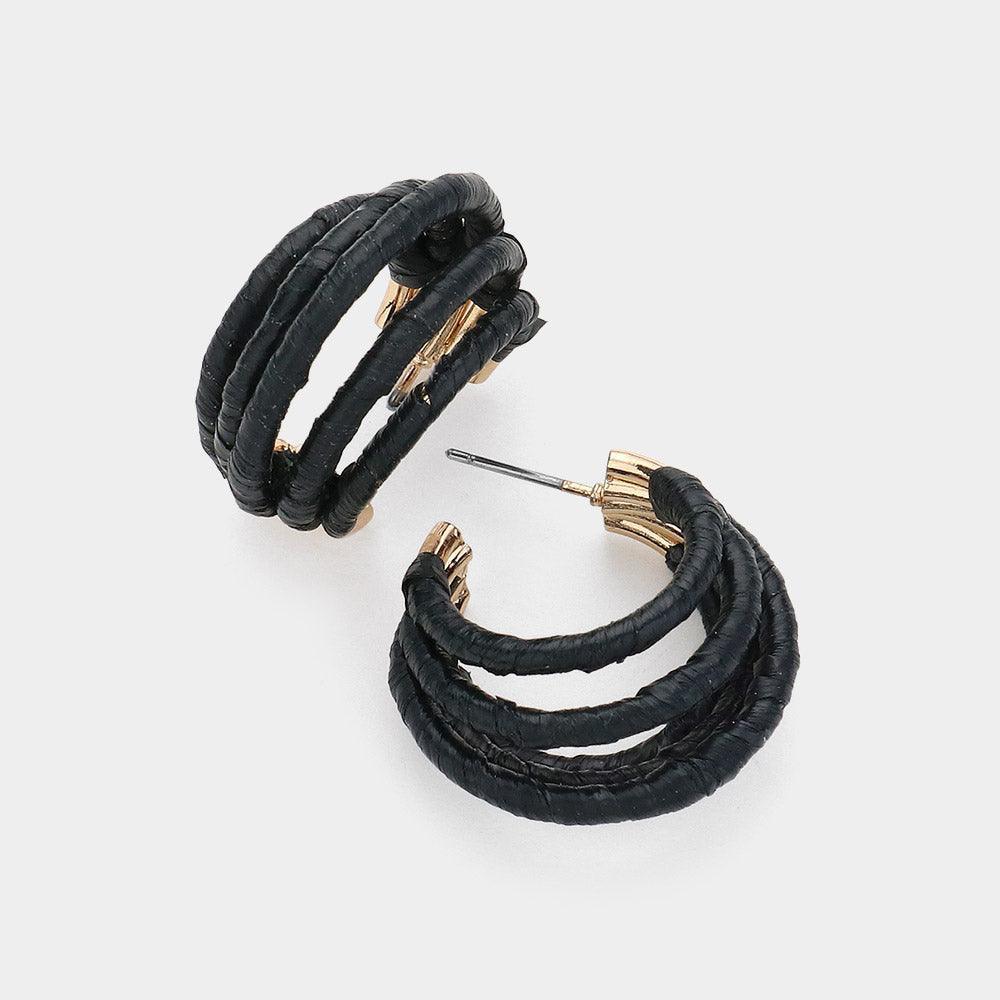 Black Raffia Wrapped Split Hoop Earrings - Jewelry Store by Erik Rayo