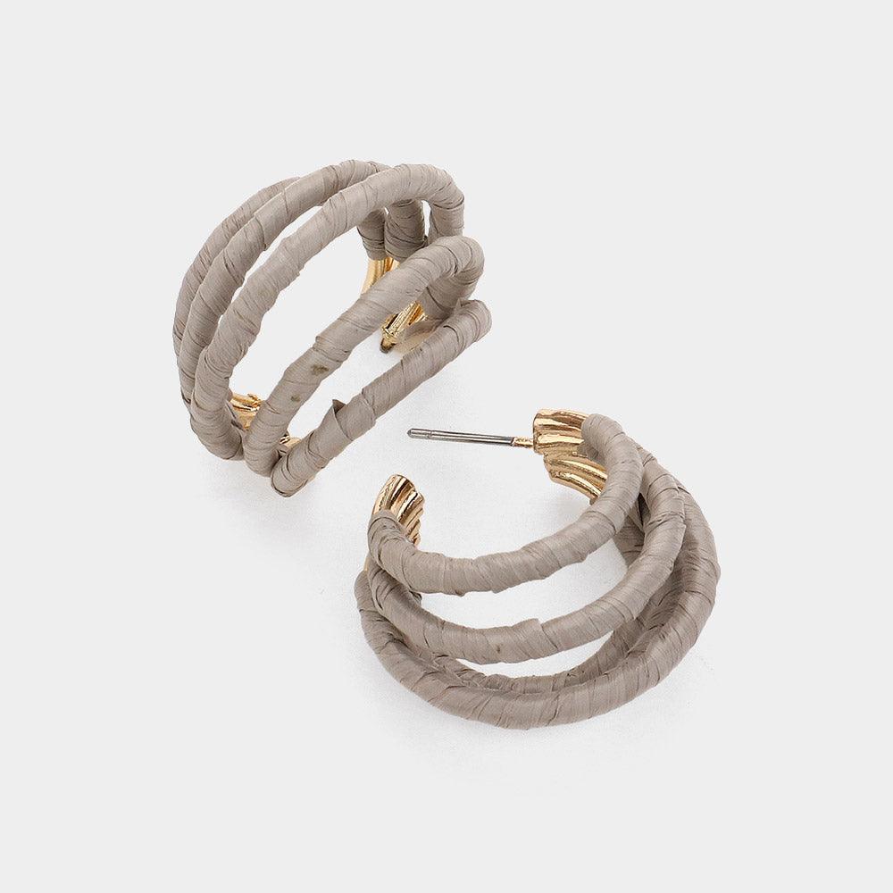 Silver Raffia Wrapped Split Hoop Earrings