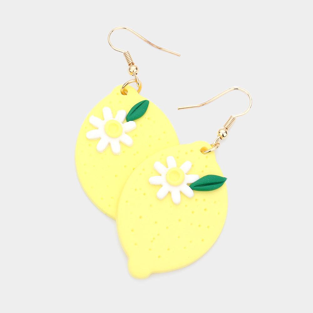 Yellow Lemon Polymer Clay Dangle Earrings