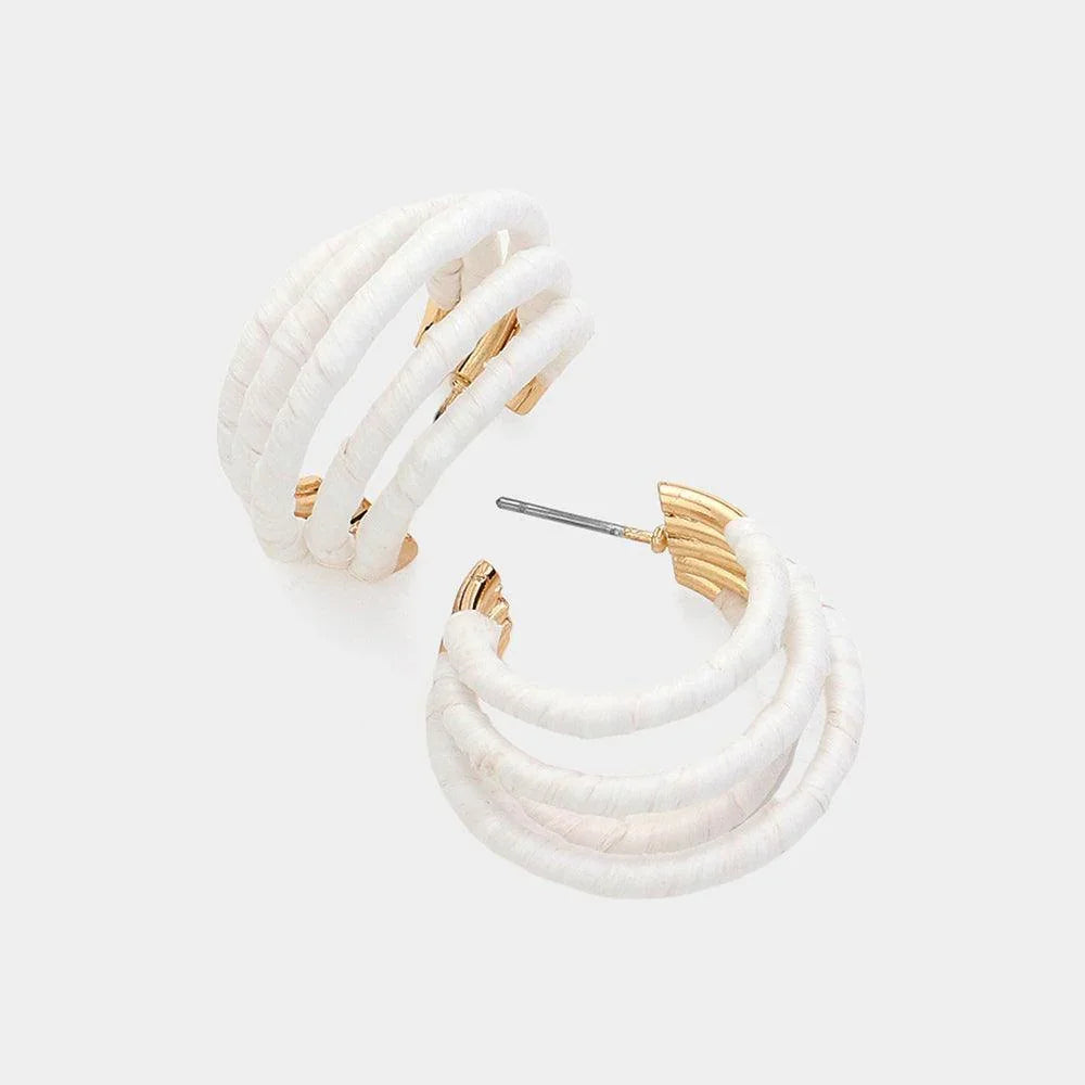 White Raffia Wrapped Split Hoop Earrings - Jewelry Store by Erik Rayo