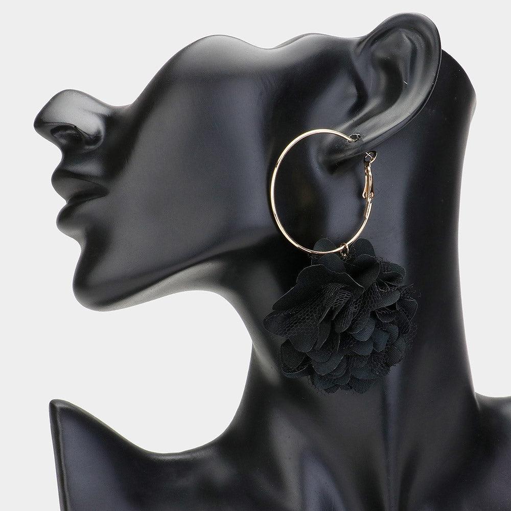 Black Fabric Rose Dangle Earrings - Jewelry Store by Erik Rayo