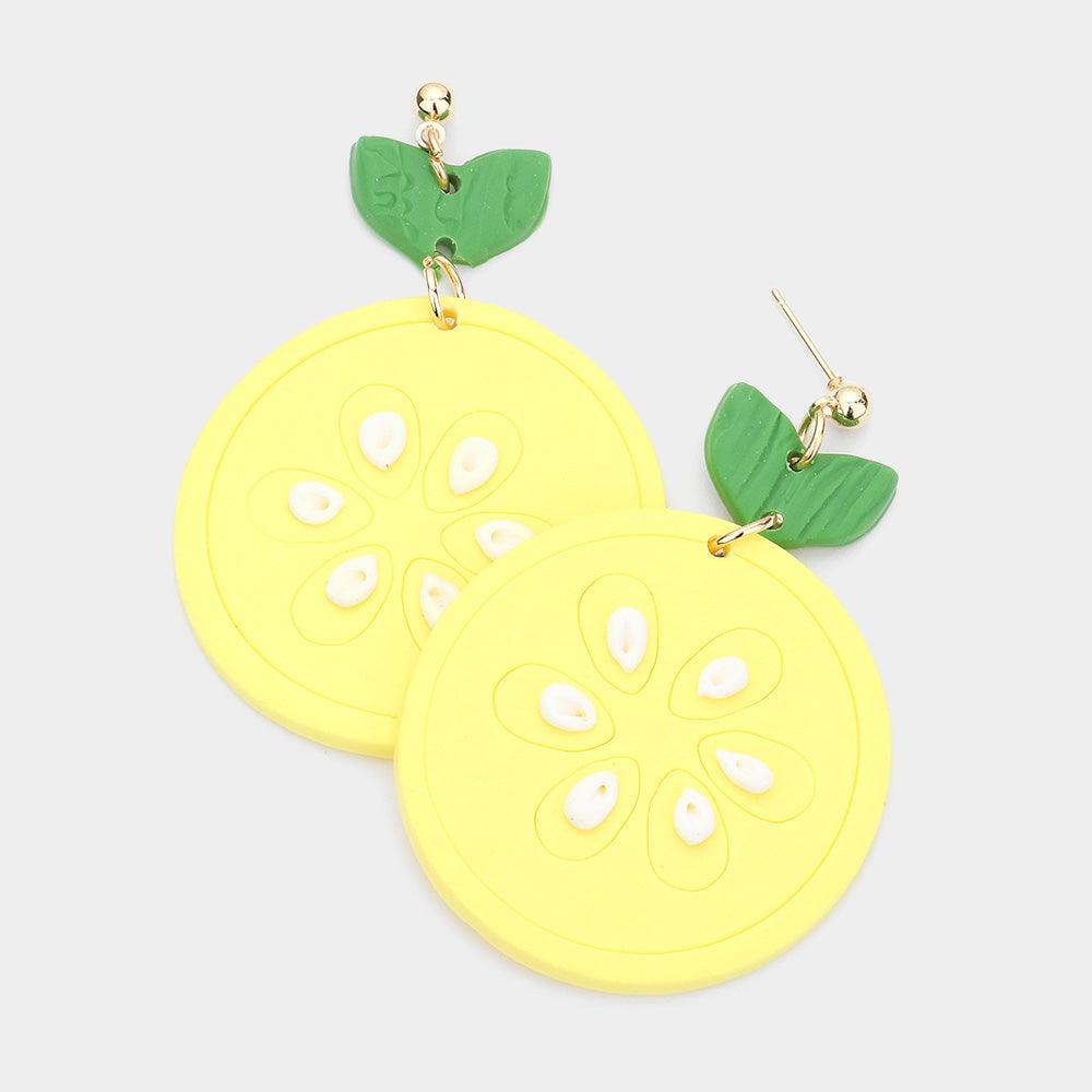 Yellow Lemon Polymer Clay Dangle Earrings