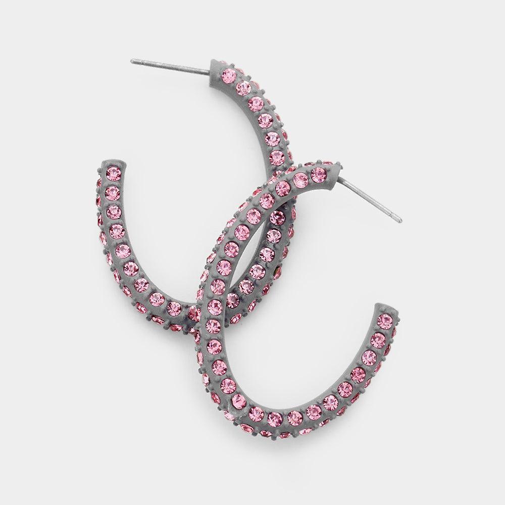 Gray Resin Colorful Rhinestone Pave Hoop Earrings - Jewelry Store by Erik Rayo
