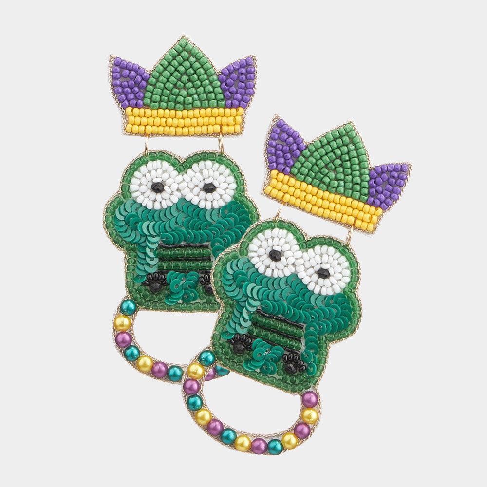 Felt Back Mardi Gras Crocodile/Alligator Beaded Earrings - Jewelry Store by Erik Rayo
